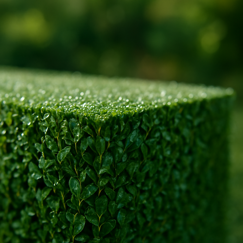 Nahaufnahme einer frisch geschnittenen, sattgrünen Hecke